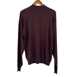 Anthology Mens M 100% SILK Mock Turtleneck Sweater Maroon Brown Luxury Classic